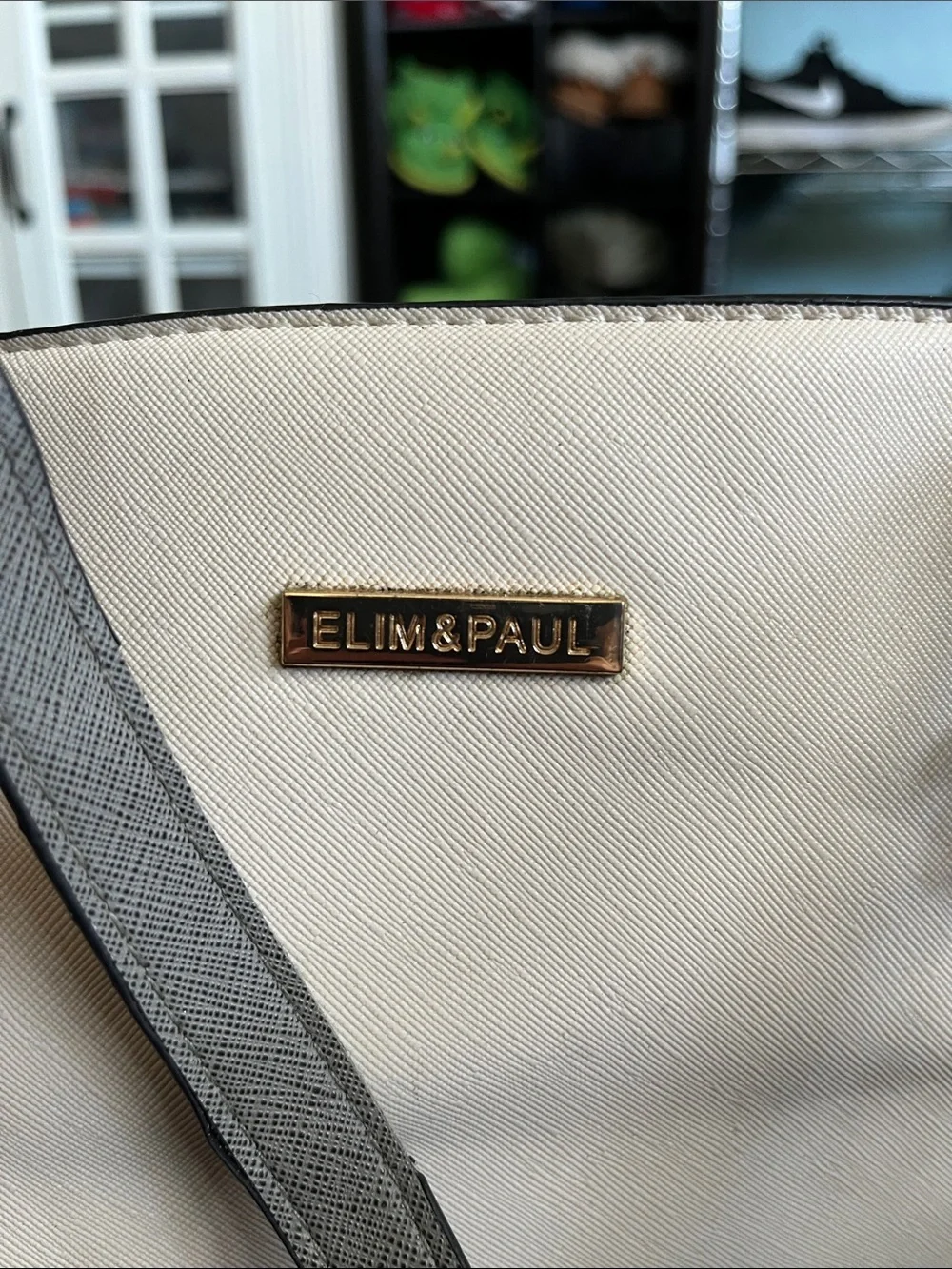 Cream and Gray Colorblock Tote with Gold Accent - Chic Everyday Bag